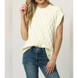 $98 NWT Dear John Brianna Wide Neck Pullover Sweater Vest Women's Cream Sz M